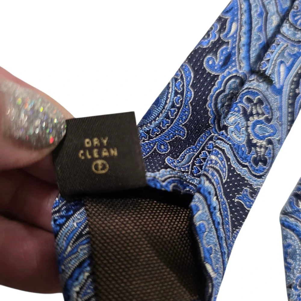 Tasso‎ Elba Mens Necktie Blue Black Paisley Pure Silk Embroidered Classic New